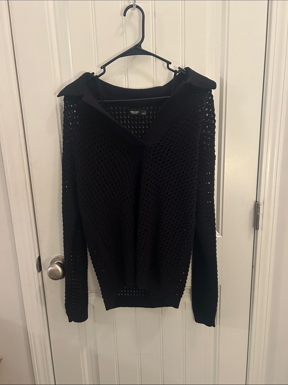 Simply Vera Vera Wang Black Open-Knit Off-Shoulder Sweater